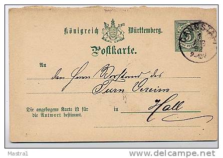 WÜRTTEMBERG P35F Antwort-Postkarte Cannstatt 1892  Kat. 6,00 € - Entiers Postaux