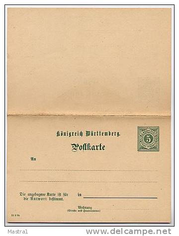 WÜRTTEMBERG P38 Antwort-Postkarte Druckdatum 21 3 1895  Kat. 5,00 € - Entiers Postaux