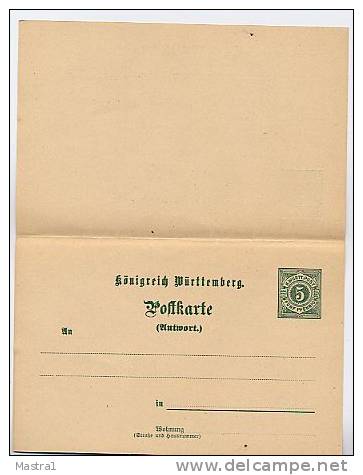 WÜRTTEMBERG P38 Antwort-Postkarte Druckdatum 21 3 1895  Kat. 5,00 € - Interi Postali