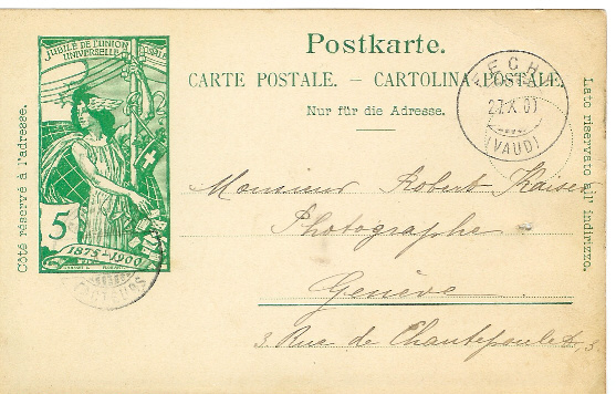 EN - 0632 - Entier Postal Suisse "UPU 1900 - Cachet Féchy 27.10.1900. - Cachet D´arrivée Genève - Enteros Postales
