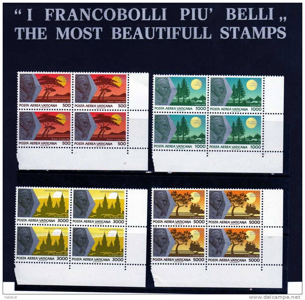 VATICANO VIAGGI DEL PAPA 1989 NUOVO ** MNH QUARTINA ANGOLO DI FOGLIO - Luftpost