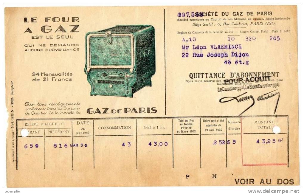 Société Du Gaz De Paris - Elektrizität & Gas