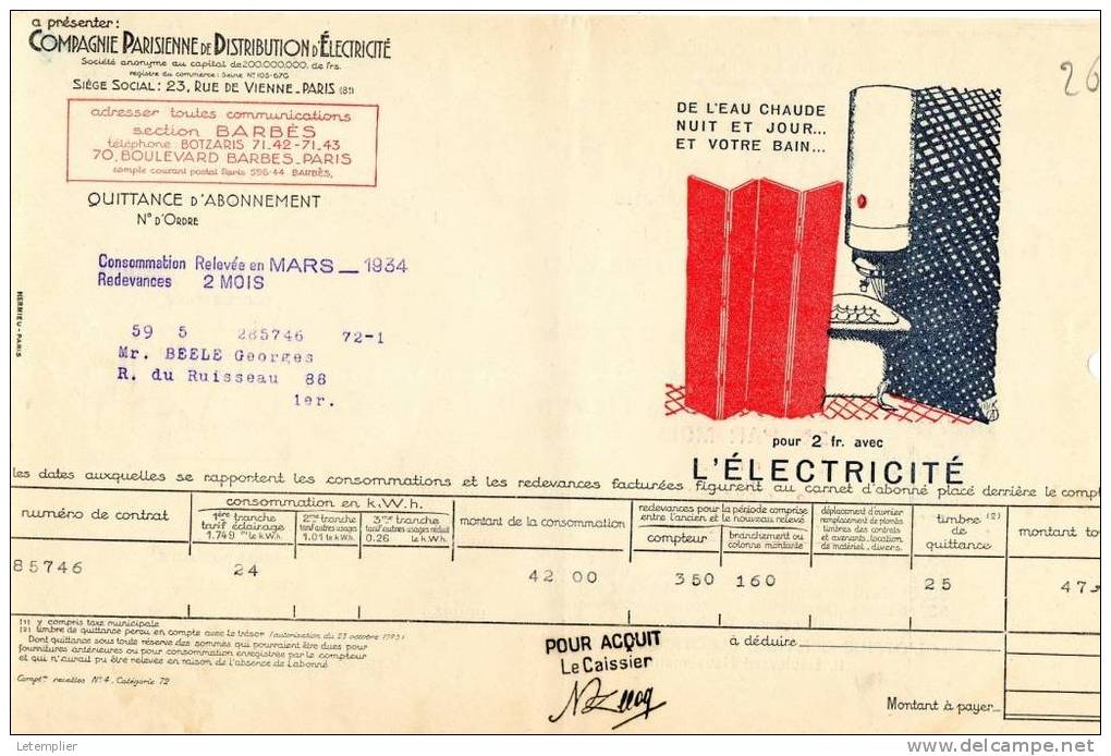 C.P.D.E 1934 - Electricité & Gaz