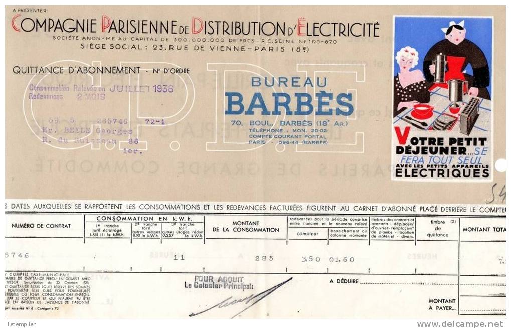 C.P.D.E 1936 - Electricité & Gaz