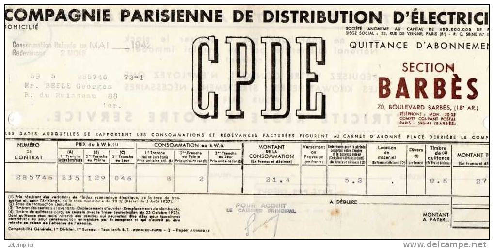 C.P.D.E 1942 - Elektriciteit En Gas