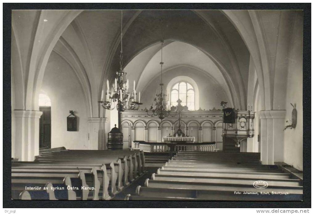 SN20) Interiör Av Kyrkan Östra Karup - Real Photo Postcard - Zweden