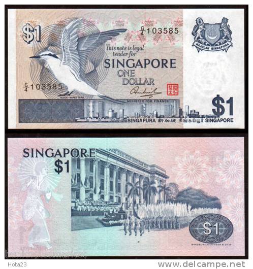 SINGAPORE $1 P9 1976 BRUNEI BIRD FLAG DANCER UNC - Singapore