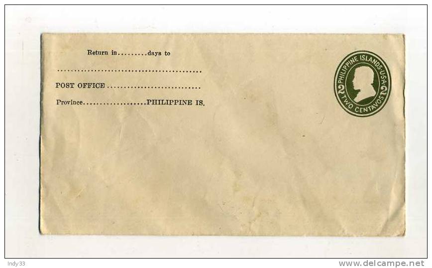 - ETATS-UNIS POSSESSIONS . ENTIER SUR ENVELOPPE DES PHILIPPINES 1908 NON UTILISEE - Philippines