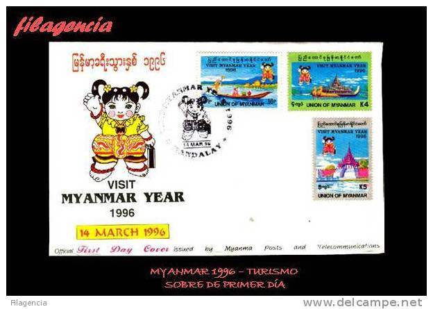 ASIA. MYANMAR SPD-FDC. 1996 AÑO DEL TURISMO EN MYANMAR - Myanmar (Birma 1948-...)