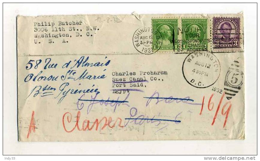 - ETATS-UNIS 1921/40 . AFFRANCHISSEMENT COMPOSE SUR ENVELOPPE DE 1932 POUR L´EGYPTE - Briefe U. Dokumente