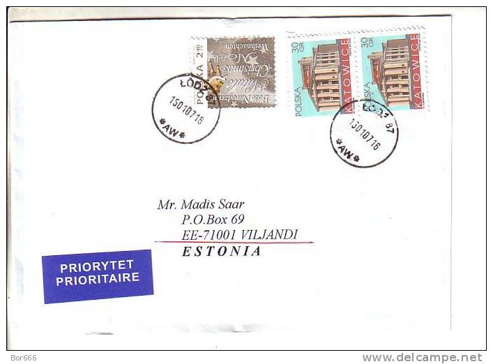 GOOD POLAND Postal Cover To ESTONIA 2007 - Good Stamped: Architecture ; Christmas - Lettres & Documents