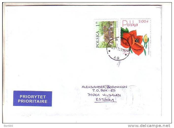 GOOD POLAND Postal Cover To ESTONIA 2007 - Good Stamped: Architecture ; Flower - Brieven En Documenten