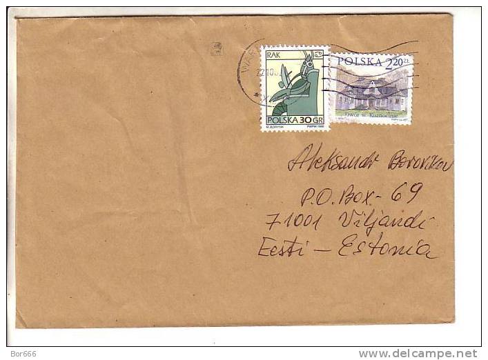 GOOD POLAND Postal Cover To ESTONIA 2002 - Good Stamped: Zodiac ; Architecture - Covers & Documents