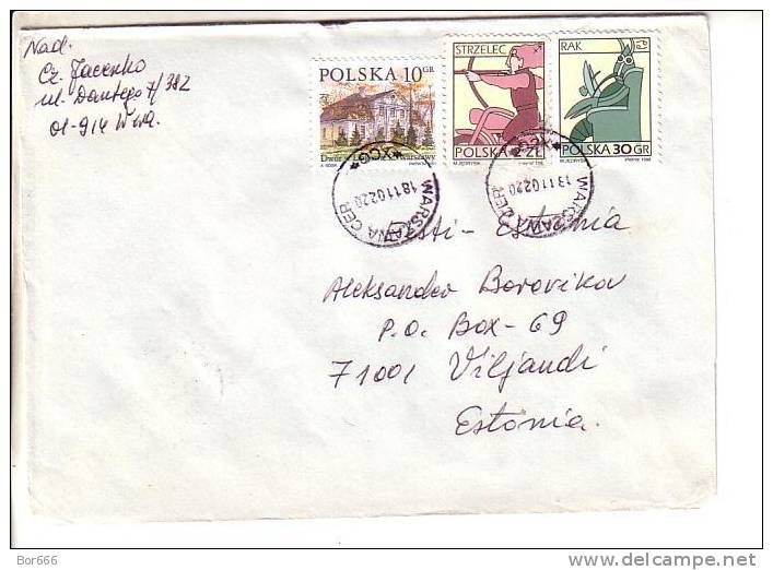 GOOD POLAND Postal Cover To ESTONIA 2002 - Good Stamped: Zodiac ; Architecture - Lettres & Documents