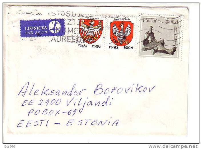 GOOD POLAND Postal Cover To ESTONIA 1994 - Good Stamped: Art ; Coat Of Arms - Lettres & Documents
