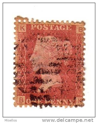1858-64 Nº 26 Rojo 1p Plancha 85 KBBK Dorso Manchas Tiempo-oxido. - Oblitérés