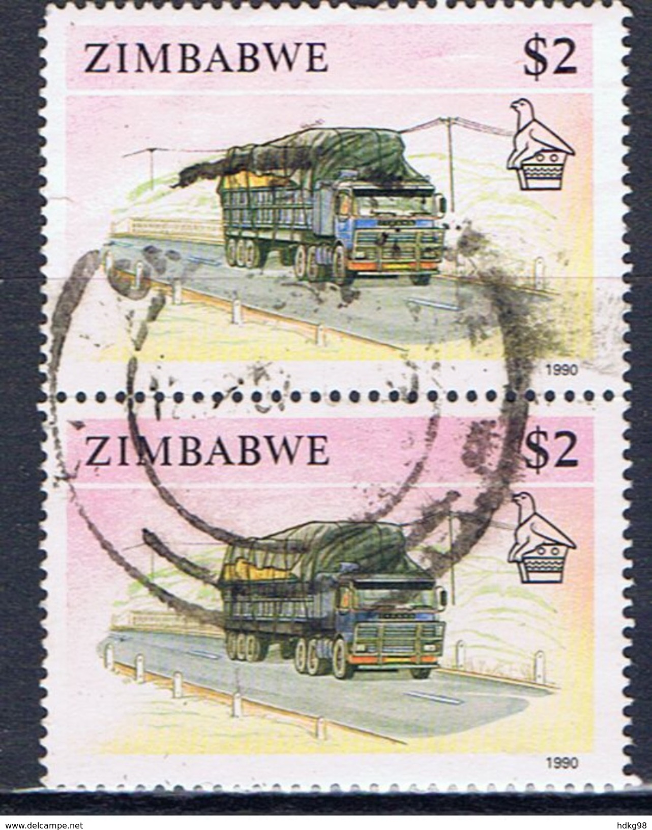 ZW+ Simbabwe 1990 Mi 435 Lastwagen (Paar) - Zimbabwe (1980-...)