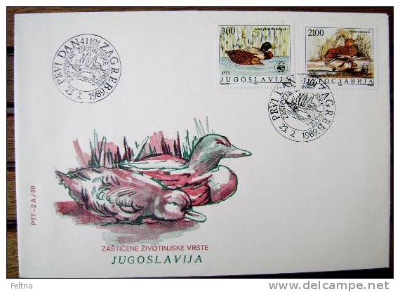 1989 YUGOSLAVIA FDC 2 WWF DUCK DUCKS - Ducks