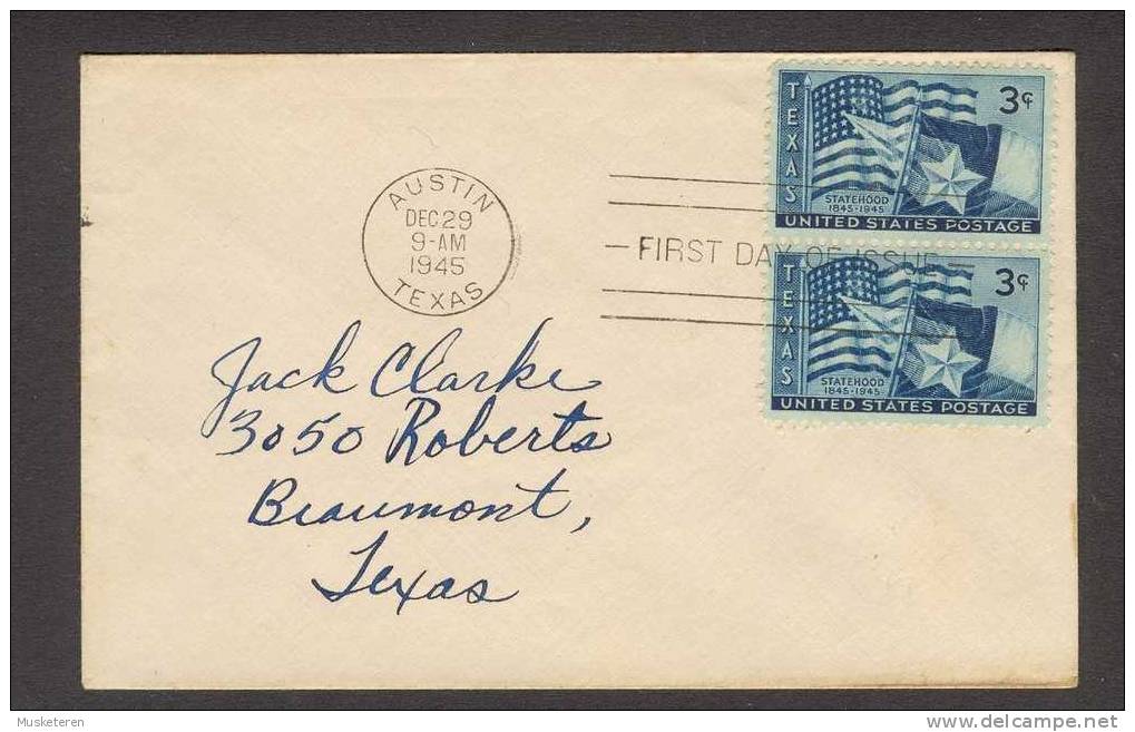 United States FDC Cover 1945 Statehood Of Texas Flags Of Texas & United States (pair) - 1941-1950