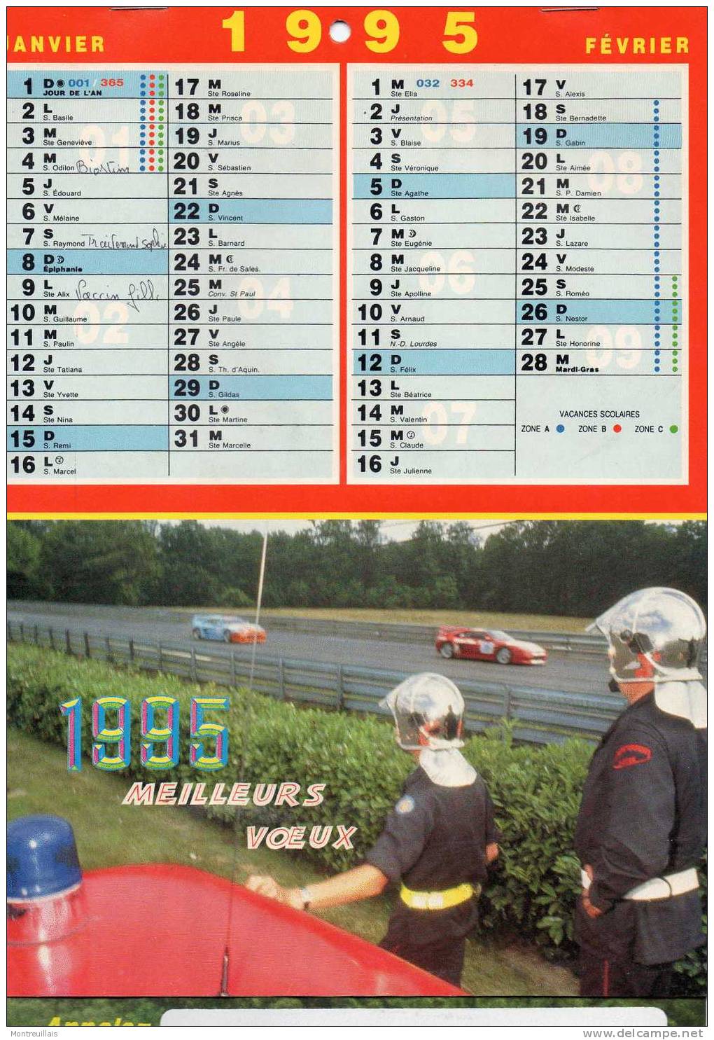 Calendrier Pompiers D´ERNEE (53), De 1995, Format  21 X 33, 6 Pages Avec Support Cartonné - Grossformat : 1991-00