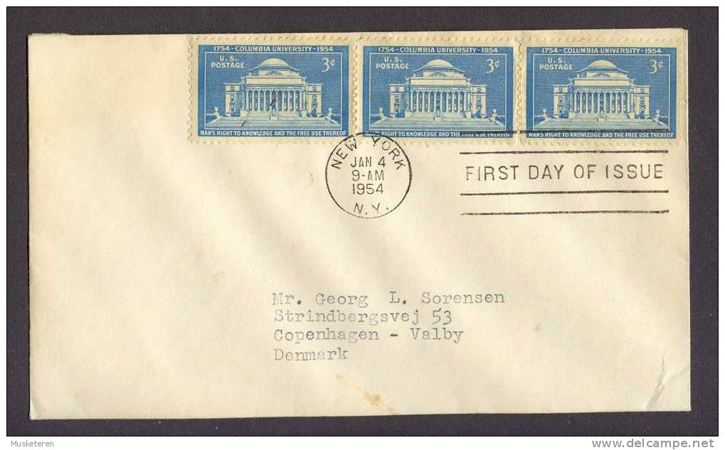 United States FDC Cover 1954 Columbia University (tripple) - 1951-1960