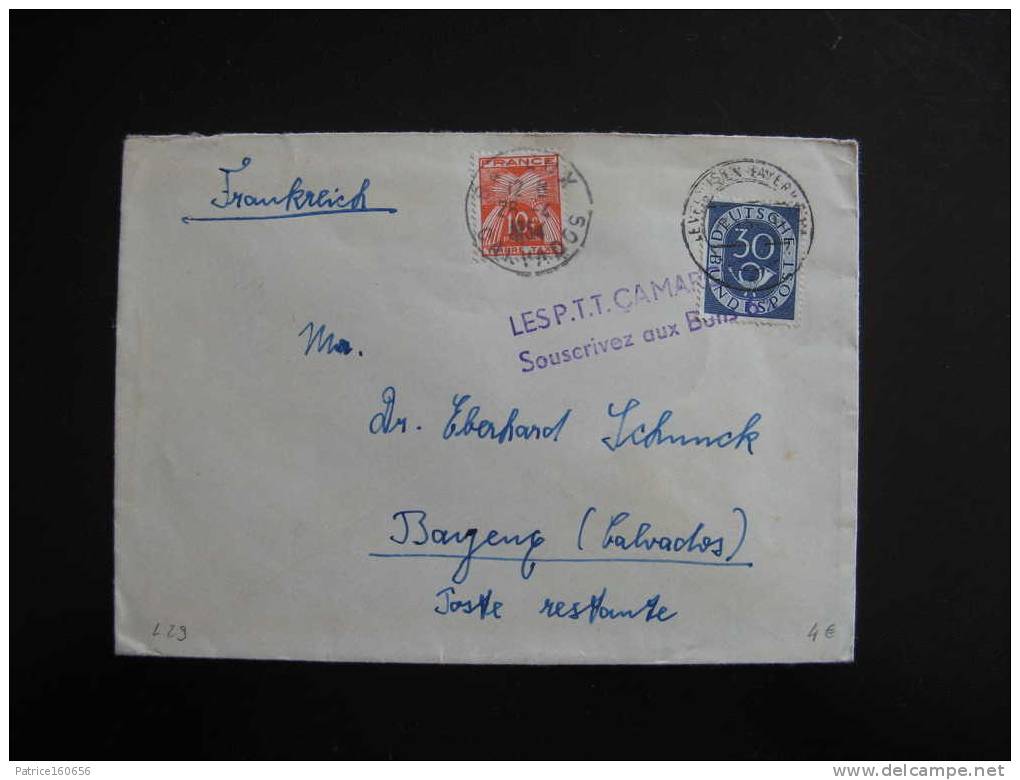 T29- TB Enveloppe Taxée De L´Allemagne Pour Bayeux PR ( 25/04/1954 ) . - 1859-1959 Brieven & Documenten