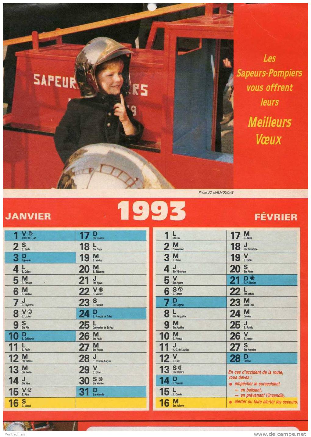 Calendrier  Pompiers D´ERNEE  (53), De 1993,  Format  21 X 33,   6 Pages Avec Support Cartonné - Grossformat : 1991-00