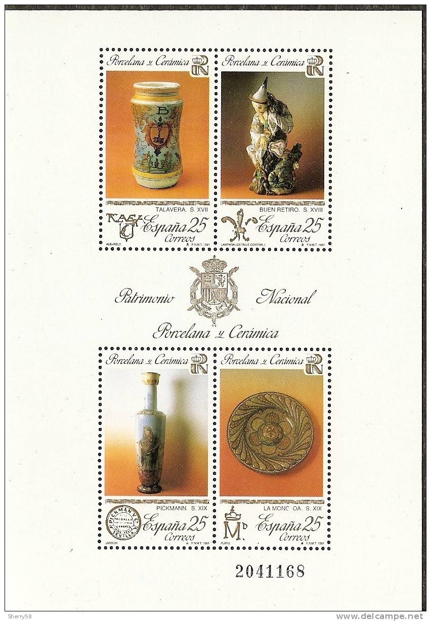 1991-ED. 3115 H.B.-PATRIMONIO.PORCELANA-NUEVO- - Blocks & Sheetlets & Panes