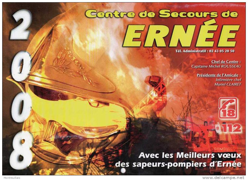 Calendrier  Pompiers D'ERNEE  (53), De 2008,  Format  21 X 30,   6 Pages Avec Couverture  Cartonné - Grand Format : 2001-...