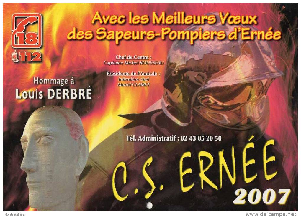 Calendrier  Pompiers D'ERNEE  (53), De 2007,  Format  21 X 30,   6 Pages Avec Couverture  Cartonné - Groot Formaat: 2001-...