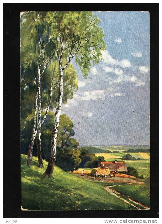 COW CAR Peasants Hay COLLECTION - VILLAGE LANDSCAPE Artist Signed ASM 584 Pc 19370 - Farms