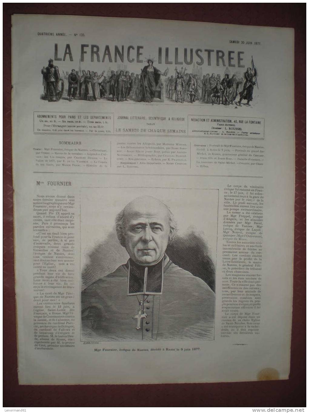 LA FRANCE ILLUSTREE 30/06/ 1877 EVEQUE NANTES GRAND DUC MICHEL ARMEE RUSSE COURONNE SAINT MICHEL MELLERIO CHAM ECHECS RE - Magazines - Before 1900