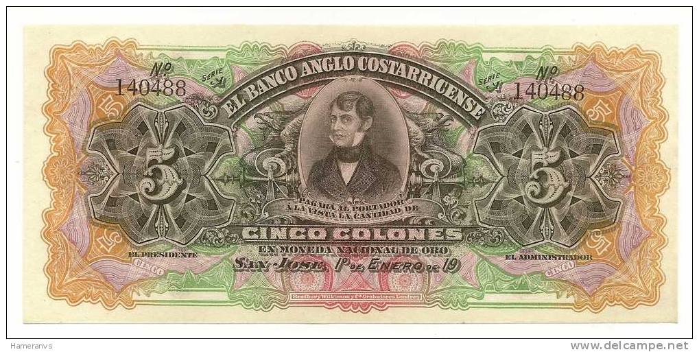 Costa Rica 5 Colones 1911 UNC - S. 122c - Costa Rica