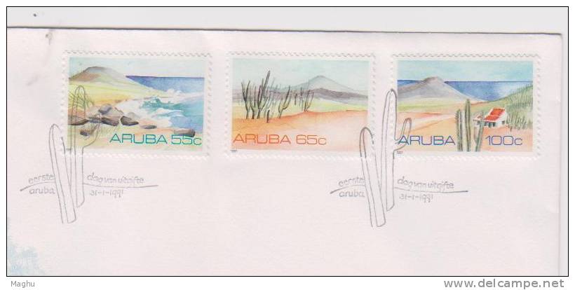 Aruba 1991 FDC, Landscapes, Cactus, Seashore, Waves, Nature, Rocks, Geography - Curaçao, Antilles Neérlandaises, Aruba