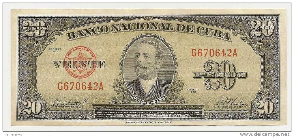 Cuba 20 Pesos 1958    P. 80b - SPL - Cuba