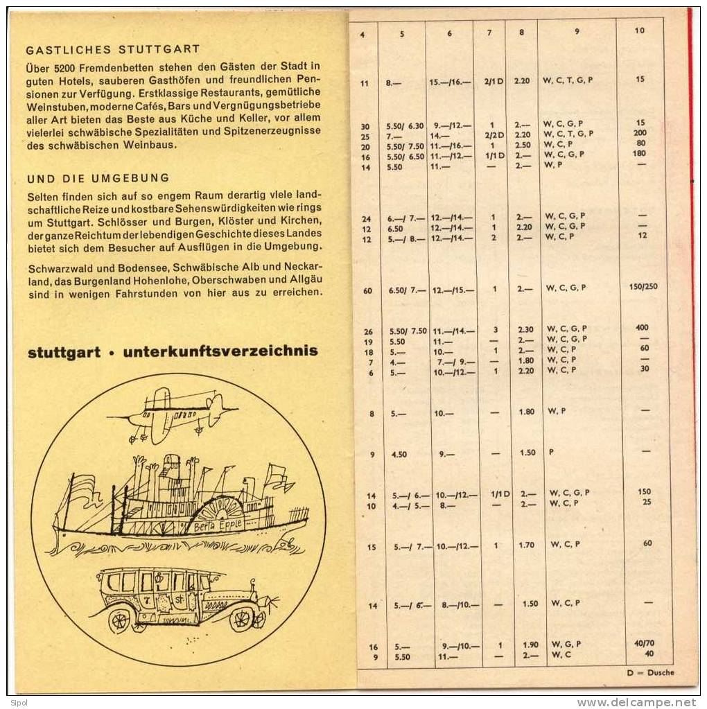 Stuttgart Liste Des Hotels, Des Musées  Et Plan De La Ville Années 1960 Env - Autres Plans
