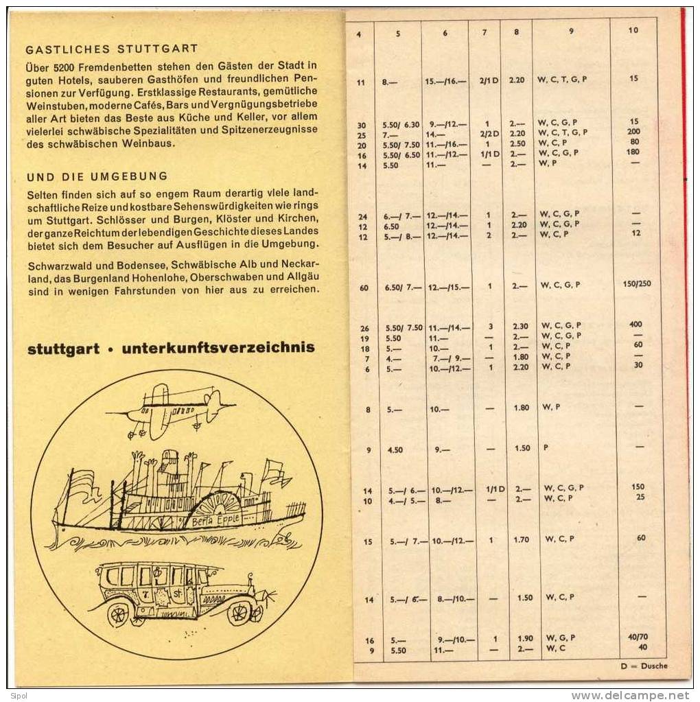 Stuttgart Liste Des Hotels, Des Musées  Et Plan De La Ville Années 1960 Env - Altri Disegni