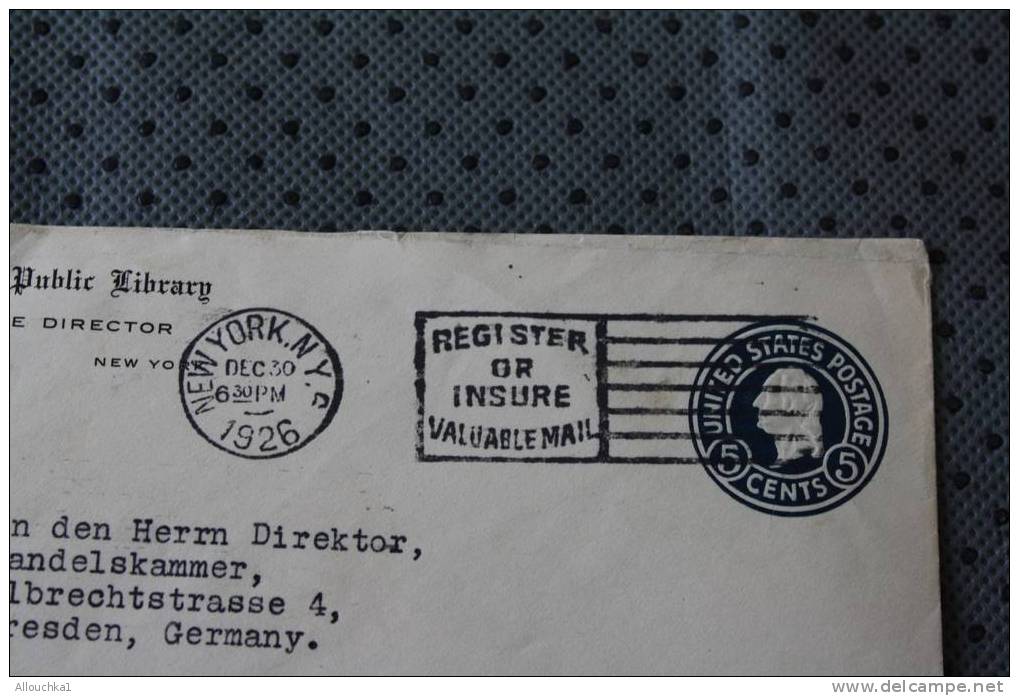 DEC-30--1926  NY5 NEW YORK USA ETATS UNIS AMERIQUE UNITED STATES   ENTIER POSTAUX BRIEFKAART: DRESDEN GERMANY - 1921-40