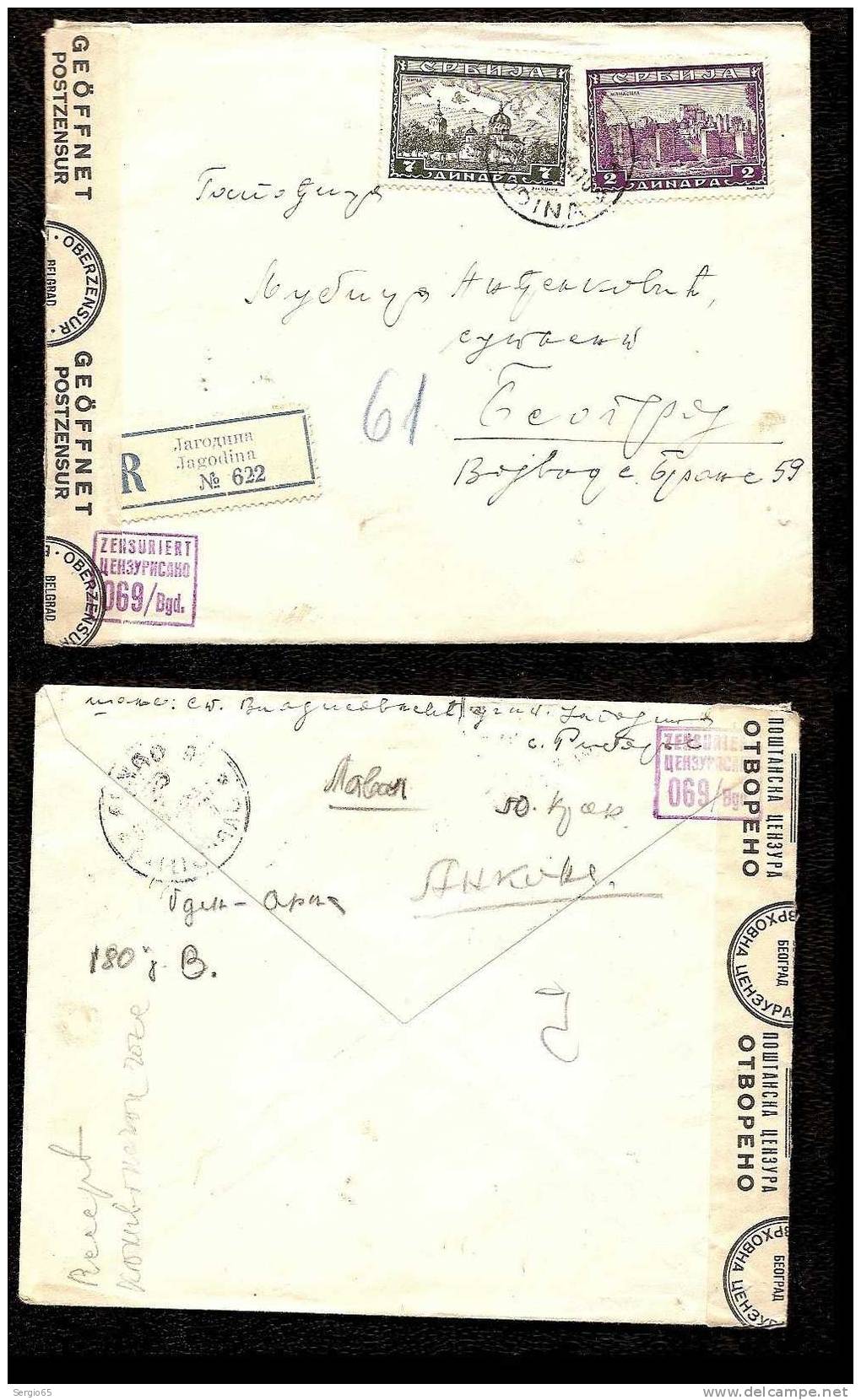 Germany Occupation Of Serbia -Registered Letter Traveled From Jagodina To Beograd 1944th - Occupation 1938-45