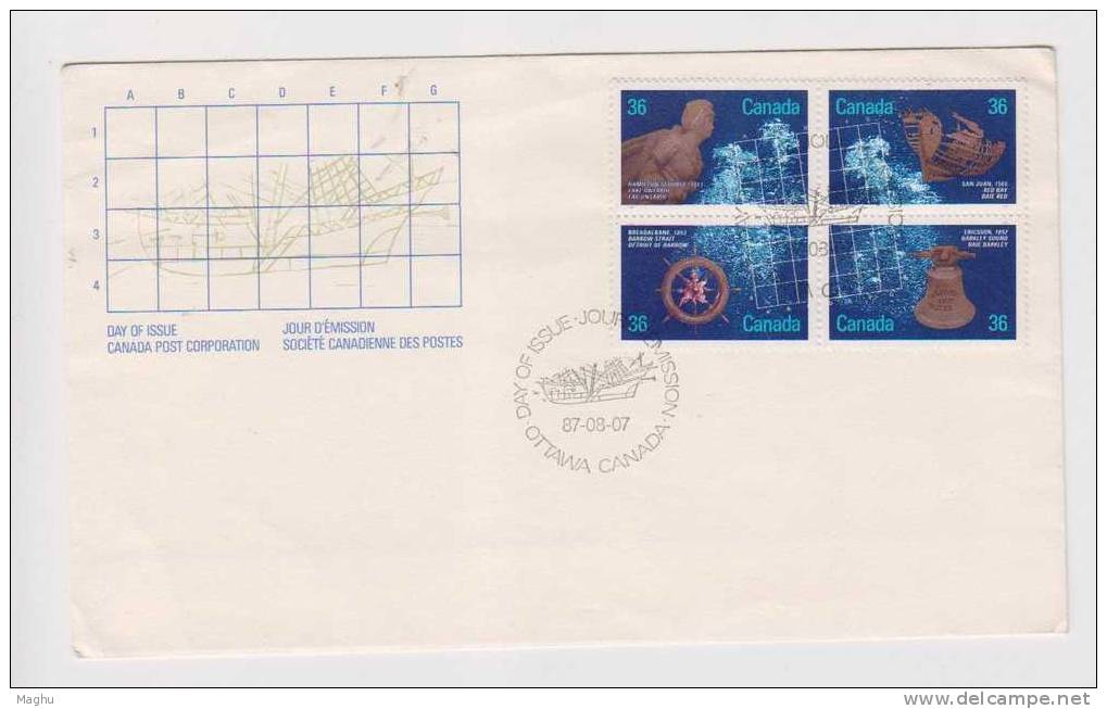 Canada FDC 1987, Historic Shipwrecks, Ship, Boat, Sank Red Bay,300 Yrs Old, Maritime, Archaeology, Excavation, History, - 1981-1990