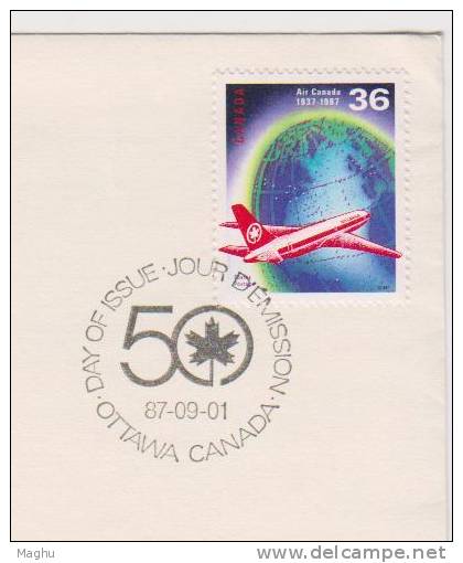 Canada FDC 1987, Air Canada, Boeing & Globe, Airplane, Aviation, - 1981-1990