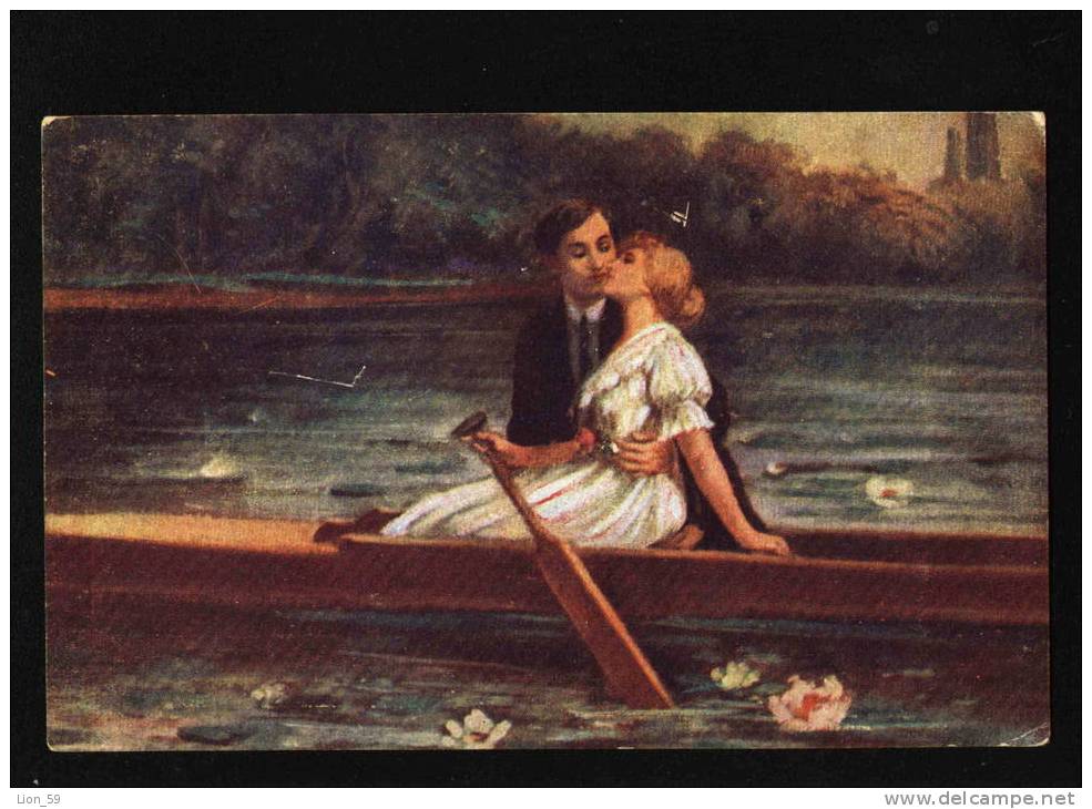 Germany Art Ludwig RICHTER - LIEBESFLUESTERN , DEAR-WHISPER , BOAT GIRL MAN Series - # 2003 D.K. & Co. P.  Pc 19403 - Richter, Ludwig