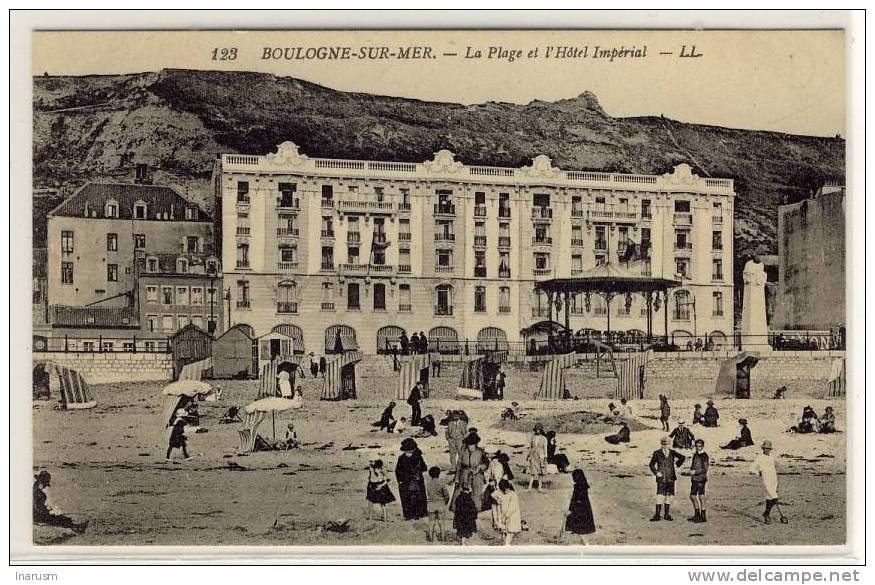 BOULOGNE SUR MER - La Plage Et Lhôtel Impérial, Belle Animation - Ed. LL,  N° 123 - Boulogne Sur Mer