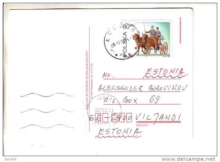 GOOD POLAND Postcard To ESTONIA 1995 - Good Stamped: Horses - Cartas & Documentos