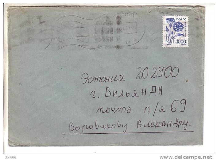 GOOD POLAND Postal Cover To ESTONIA 1991 - Good Stamped: Flowers - Cartas & Documentos