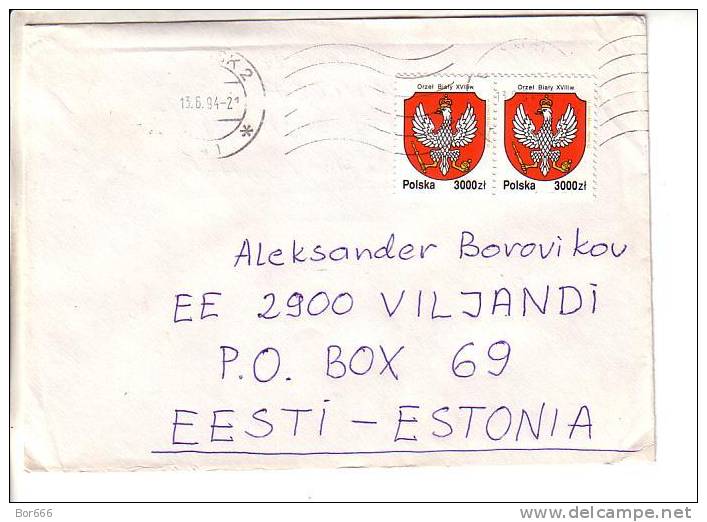 GOOD POLAND Postal Cover To ESTONIA 1994 - Good Stamped: Coat Of Arms - Brieven En Documenten