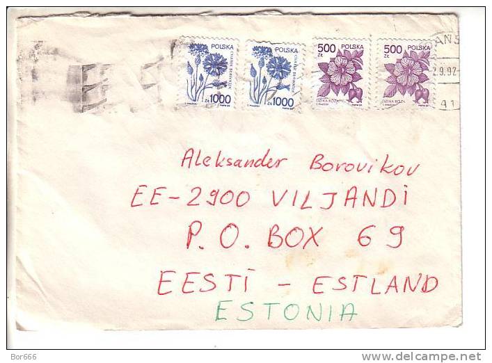 GOOD POLAND Postal Cover To ESTONIA 1992 - Good Stamped: Flowers - Lettres & Documents
