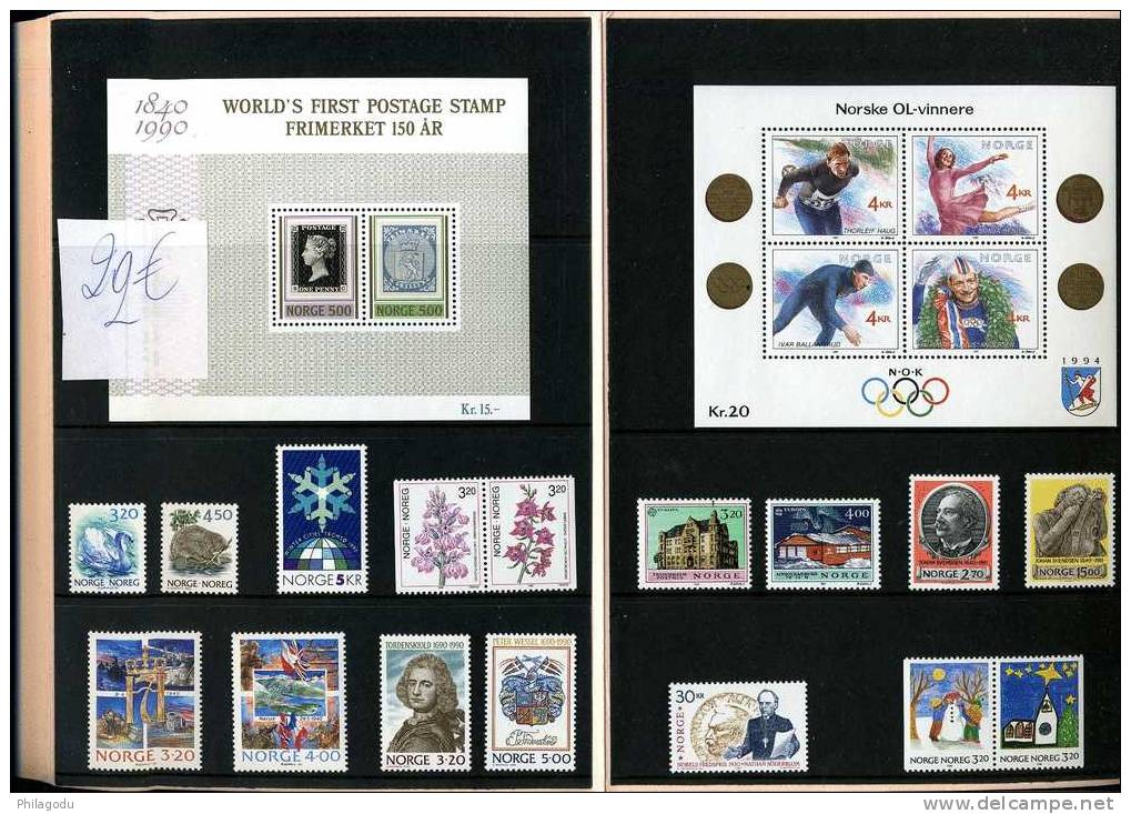 NORGE 1990   Année Complète Neuve ** Dans Le Présentoir De La Poste (avec Des Détails Sur Les Timbres) - Ongebruikt