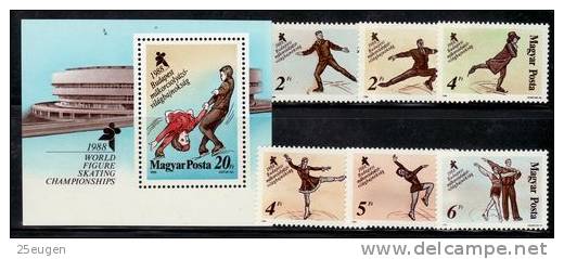 HUNGARY  1988 MICHEL NO: 3946A-3951A BL.195A MNH - Patinage Artistique