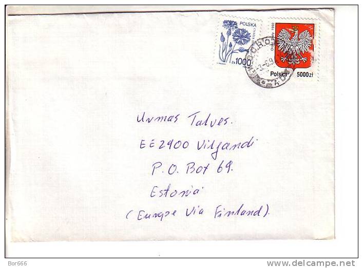 GOOD POLAND Postal Cover To ESTONIA 1994 - Good Stamped: Coat Of Arms ; Flowers - Lettres & Documents